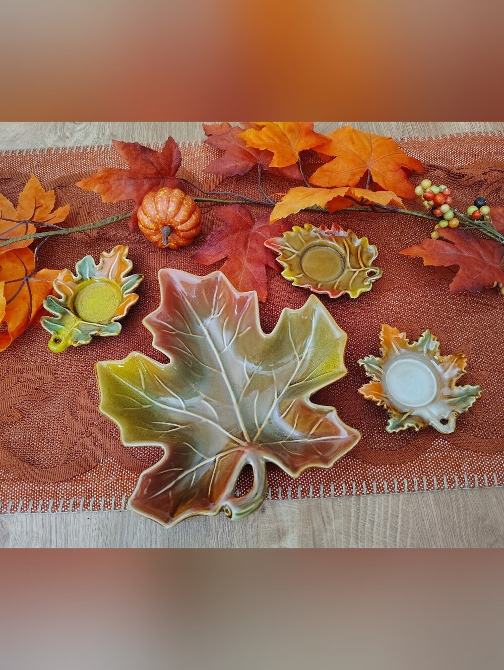 Autumn Leaf Set of Tea Light Holders + Trinket Bowl- Set of 4